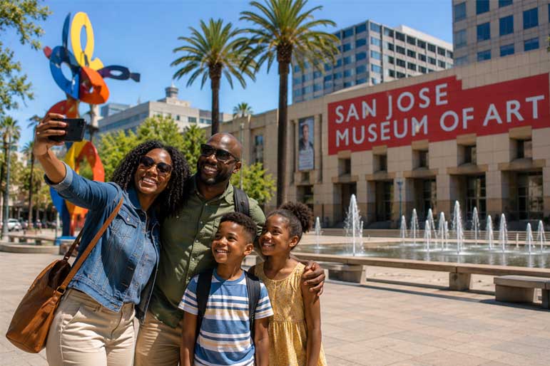 Family visiting popular San Jose attractions during a Nashville to San Jose trip